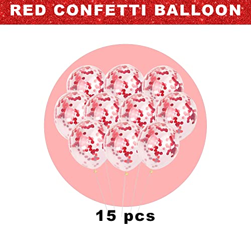 Image of Party Propz Red Confetti Balloons For Birthday - Set of 15 Pcs (12 inch) Christmas Decoration | Giant Confetti Balloons For Decoration | Red Balloon For Decoration Birthday (Latex)