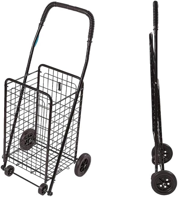 Folding Shopping Cart with 360° Swivel Wheels & Foam Armrests, Large Capacity Grocery Trolley for Laundry, Camping & Outdoor Use, Heavy-Duty Portable Utility Cart Holds up to 90 lbs – Black