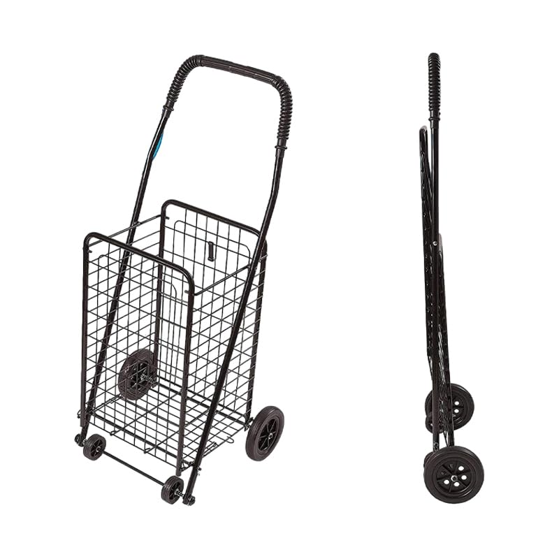 Folding Shopping Cart with 360° Swivel Wheels & Foam Armrests, Large Capacity Grocery Trolley for Laundry, Camping & Outdoor Use, Heavy-Duty Portable Utility Cart Holds up to 90 lbs – Black