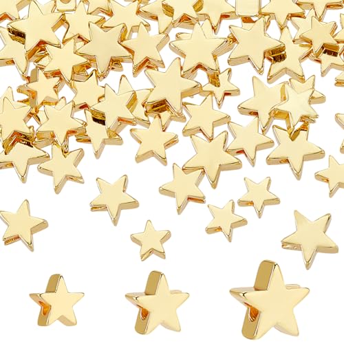 PH PandaHall 3 Sizes 18K Gold Plated Star Beads 60pcs Twinkle Star Beads Long-Lasting Spacer Bead Metal Stars Bead for Jewellery Making Summer DIY Craft Necklace Bracelet Earring