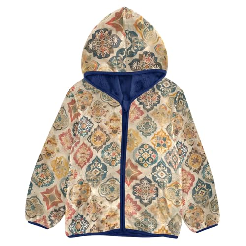 CHIFIGNO Cute Girls Boys Zip up Hoodie Colorful Mandala Floral Winter Jacket Warm Winter Outwear with Pockets for Toddler and Kids, 3T