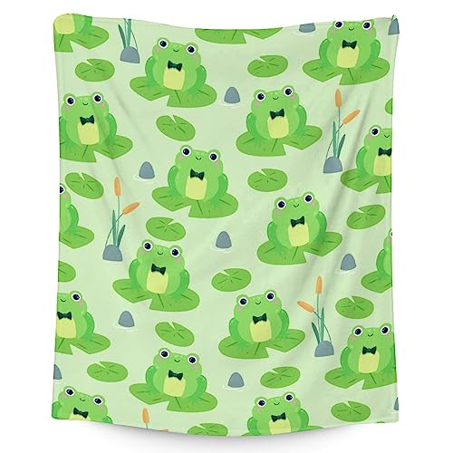 Frog Blanket Gifts - 40x50 Inches Cute Throw for Girls & Boys - Green Soft Fuzzy Blankets for Bed, Couch & Living Room