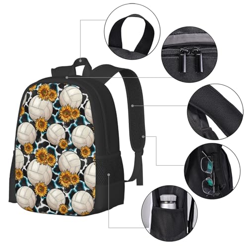 Volleyball Sunflowers Cowhide Backbags Large Adjustable Backpack Lightweight Daypack for Men Women 16.5 Inches4
