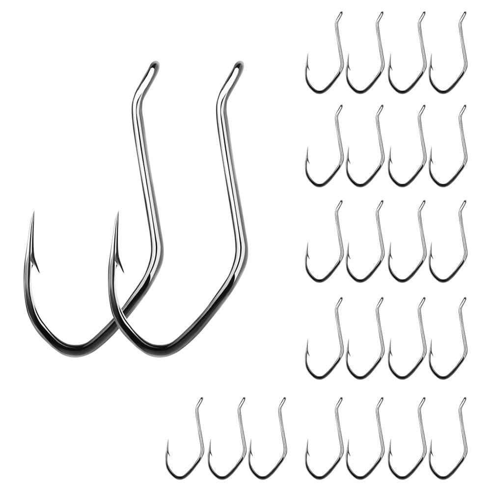 Catfish Hooks, 25Pcs High Carbon Steel Fishing Hooks Sharp V-shape Bait Rigs for Flatfish, Flounder, Mackerel and Other Fishes