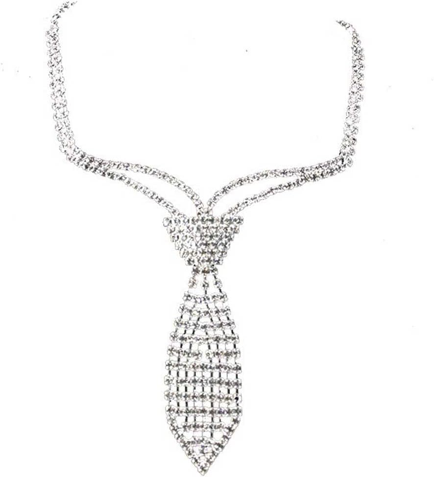 Teensery Silver Rhinestone Necktie Necklace Sparkly Crystal Neck Tie Choker Neckwear Party Jewelry for Women, 1 Piece - Image 3
