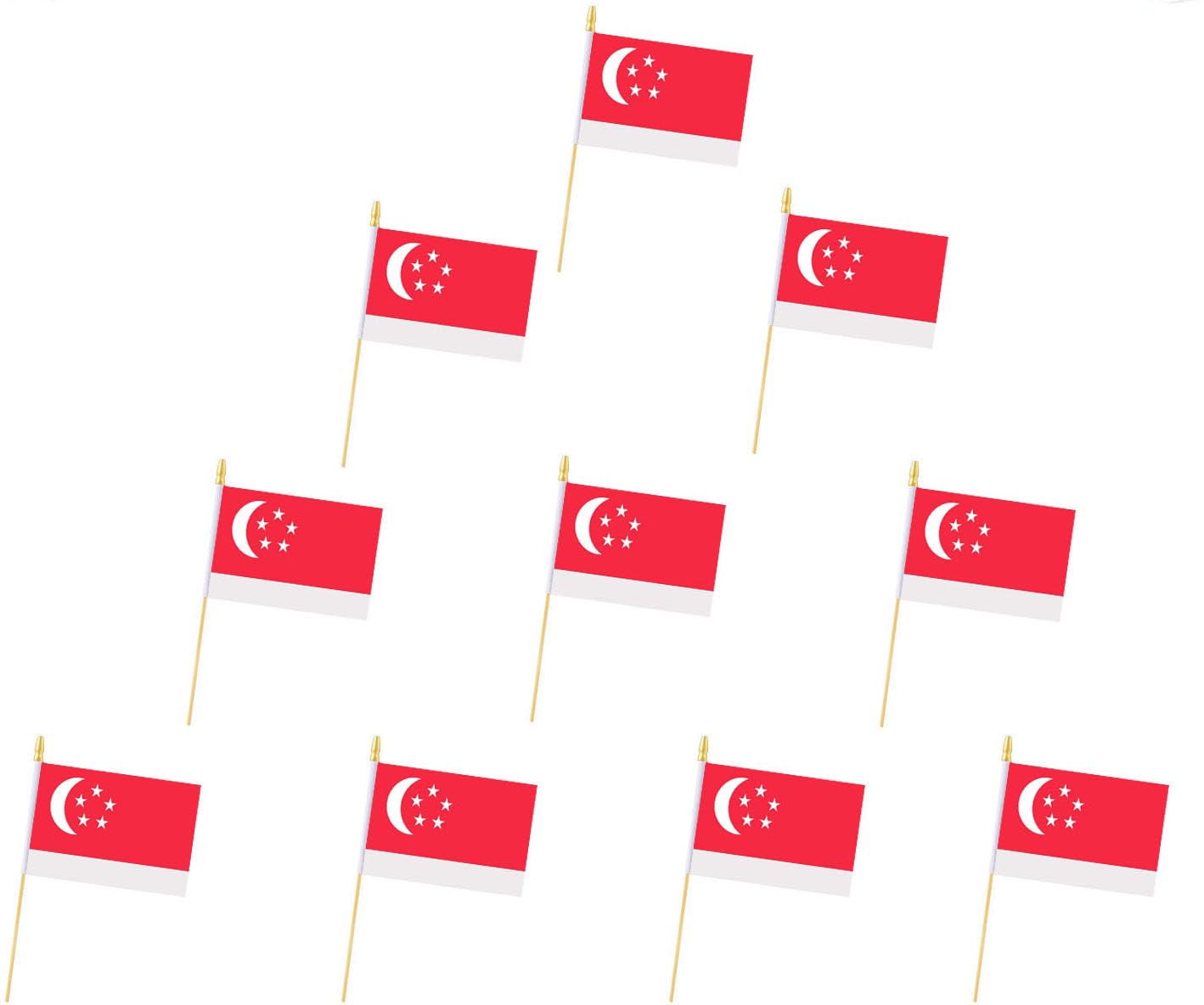 10 Pack Singapore Flags - Handheld Flag- Desktop Flag-5x8 In, Singapore Mini Flag,Safety Ball Top. Suitable For Party Decorations, Store Displays, Bar Decorations And National Day Parades. (Singapore)