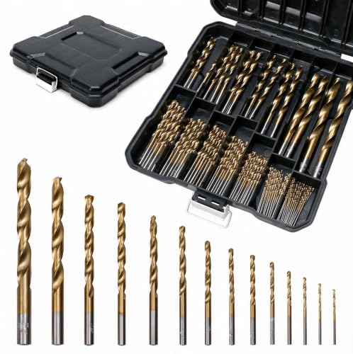TUMAX 99-Pc HSS Titanium Twist Drill Bit Set, 1/16'-3/8', 135° Split Point