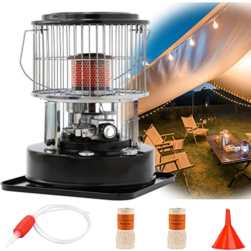 6L Petroleumofen für Innenräume, 2600W tragbarer Petroliumheizer, 360° Rundumheizung Petroleumheizung mit Umfallschutz Heizstrahler für Camping Outdoor (Schwarz) Cover