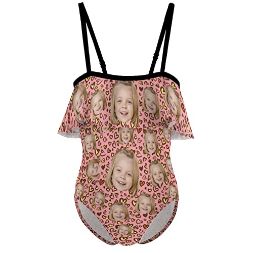 Girls One Piece Swimsuits Custom Face Photo Name Beach Swimwear Personalized Mermaid Print Ruffle Bathing Suit