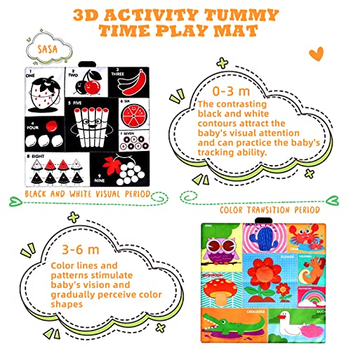 Tummy Time Mirror Toys, Baby Mirror Toys With Black And White High Contrast Baby Toys 0-6 Months Include Squeaker Play Mate & Cloth Books & Teethers Tummy Time Toy Set For Newborn Infants 0-12 Months #TOP3