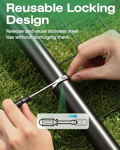 DAFONSO 112PCS Heavy Duty 304 Stainless Steel Cable Tie Gun Kit, Includes 110PCS 11.8 Inch Metal Zip Ties, Self-Locking, UV & Corrosion Resistant, for Fence, Exhaust Pipe, Chicken Coop, Farm Use