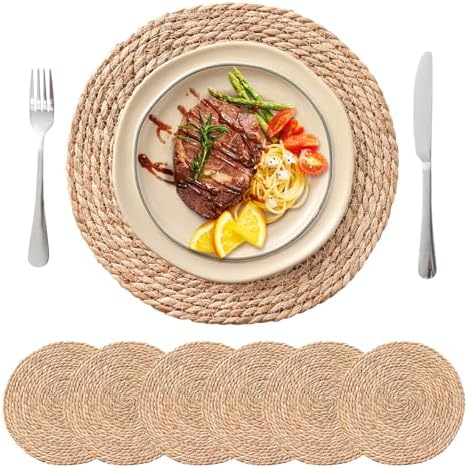 Amazon.com: Round Woven Placemats Set of 6, 13.5'' Boho Rattan Chargers ...