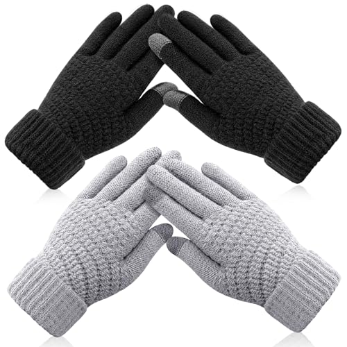 Trifabricy Soft Touchscreen Winter Gloves for Women - Warm Knit Texting Gloves with Elastic Cuff 2 Pairs