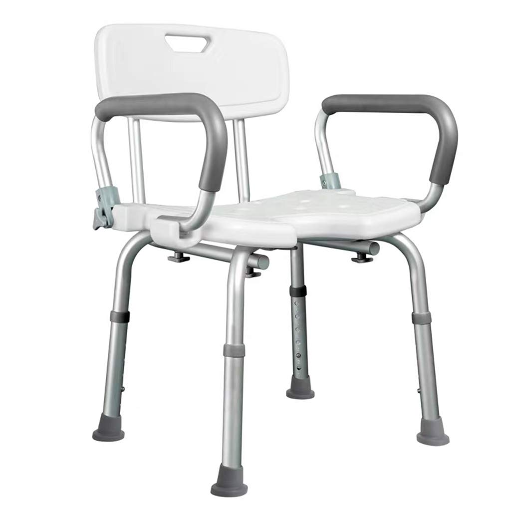 Taburete de baño Silla de Ducha con apoyabrazos y Respaldo Acolchados, Silla elevadora de bañera Blanca con Brazos, para discapacitados, Personas Mayores y Ancianos Antideslizante