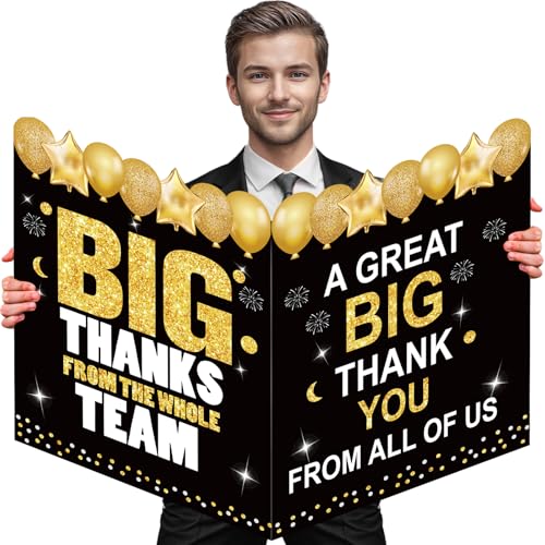 Large We Appreciate You Card Folded Black Gold Thank You Card Large Retirement Gift Huge Gratitude Thank You Gift for Coworker Office Leaving Goodbye Going Away Retirement Party Decorations(NO