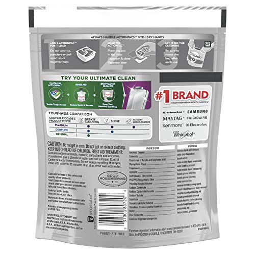Image of Cascade Platinum Actionpacs Dishwasher Detergent, Fresh Scent, 105 Count, Tub Refill Bags