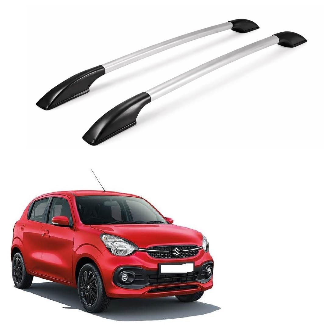 Universal Car Roof Rail Bars Set of 2 | Premium Metal Roof Rack with Plastic End Caps | Strong, Lightweight & Weather Resistant | Easy Installation | Silver & Black Suitable for Celerio Type-3-image-22