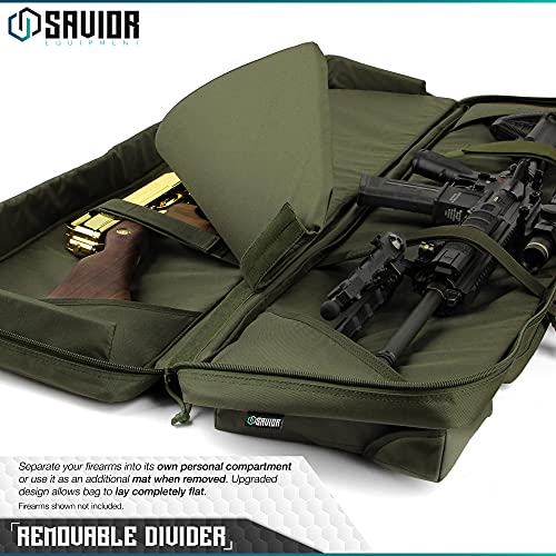 Savior Equipment Urban Warfare Tactical Double Carbine Long Rifle Bag Gun Case Firearm Backpack W/Pistol Handgun Case - 36 Inch X 12 Inch, Olive Drab Green #TOP2