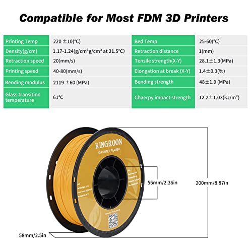 Image of Kingroon PLA 3D Printer Filament, Dimensional Accuracy + /- 0.02 mm, 1 kg Spool(2.2lbs), 1.75 mm,Orange