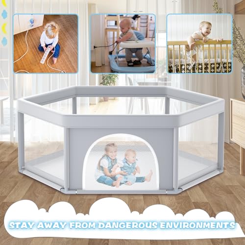 Image of besuhot Baby Playpen 65x65 Inch, Large PlayPen for Babies and Toddlers Hexagonal Type Baby Play Yards for Toddlers Infants