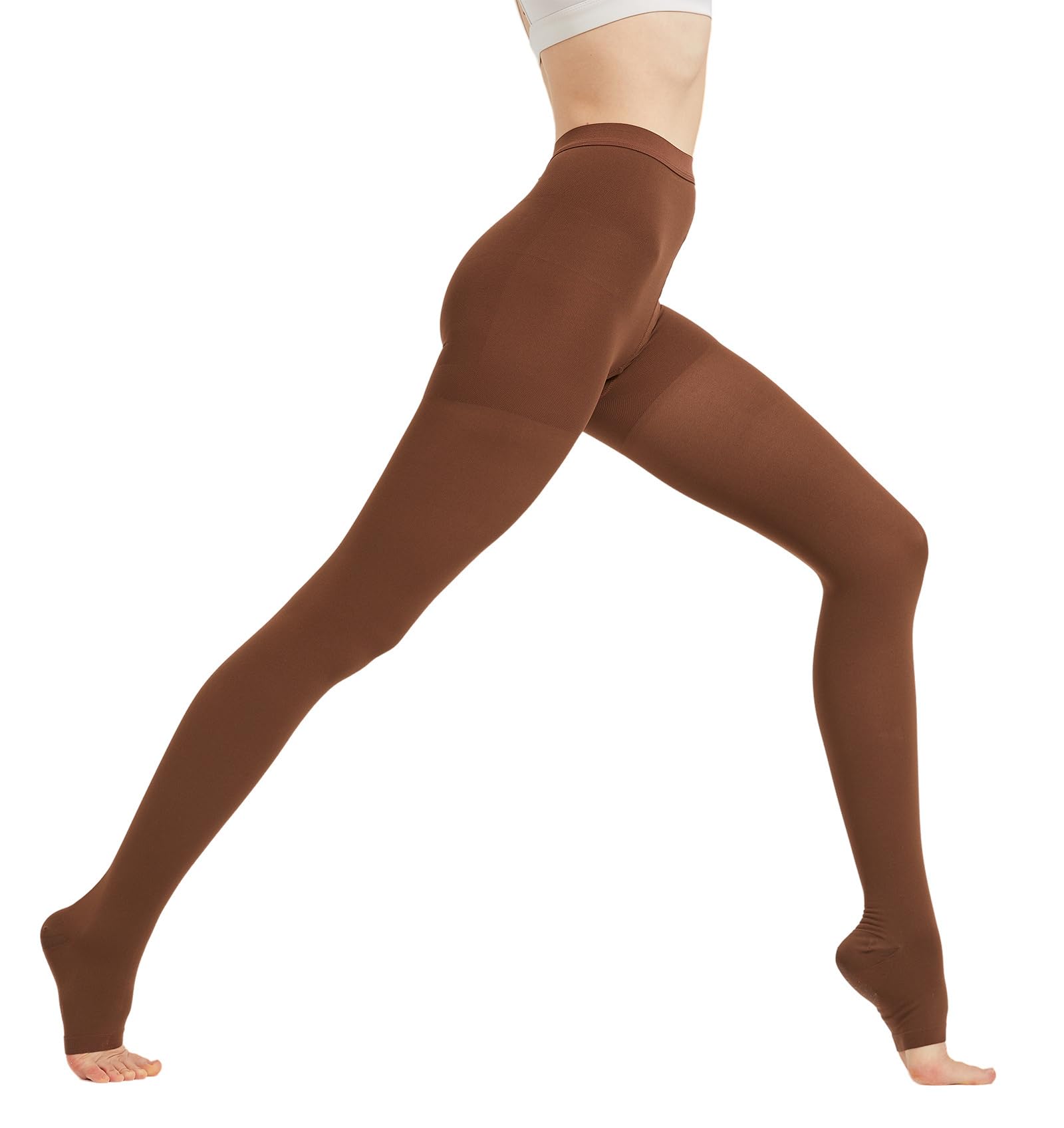 AMZAM® Collants de compression médicale pour homme et femme - 20-30 mmHg - Collants de compression gradués opaques sans orteils - Collants de soutien élevé pour œdème, varices, TVP, marron, taille XL