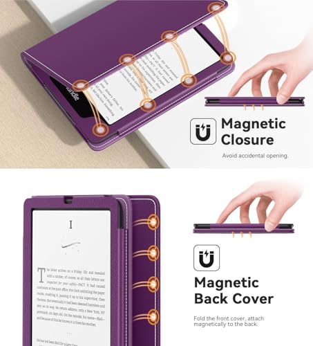 Image of MoKo Case for eBook Reader, Slim PU Shell Cover Case with Auto-Wake /Sleep for E-Reader, Not fit Kobo Aura 2 /Remarkable, Lychee Deep Purple