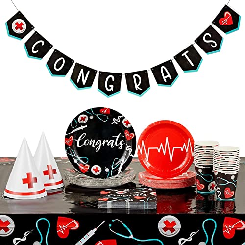 Décorations fête infirmière avec nappes et tasses pour pot de départ en milieu hospitalier
