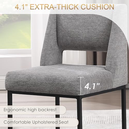 Image of Zesthouse Upholstered Dining Chairs Set of 2, Modern Dining Room Chairs with 4.1 inch Thickened Cushion & Metal Legs, Grey Linen Fabric Kitchen Chair with Padded High Back, Heavy Duty Kitchen Chair