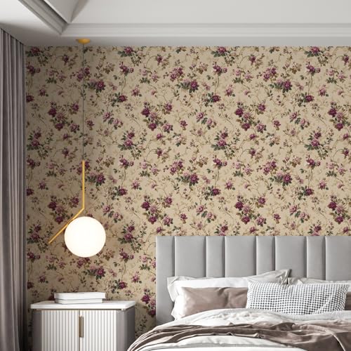 Image of PAPER PLANE DESIGN Vintage Floral Self Adhesive Wallpaper Peel & Stick, Waterproof, Stain-Proof & Self Adhesive Vinyl | Easy to Clean | 16 in X 90 in, Decor for Bedroom, Hallway, Living Room (B)