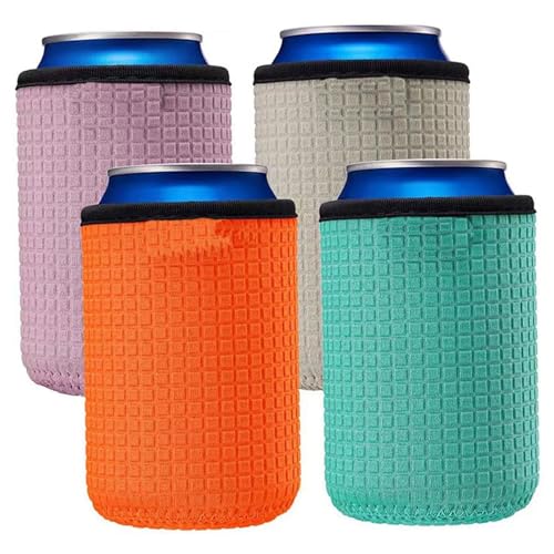 Fundas de cerveza para latas | 4 fundas para latas para cerveza de 330 ml, 2, 6 x 3, 9 pulgadas, funda para con aislamiento en frío, neopreno, antideslizante, lavable a máquina, soporte para enfr