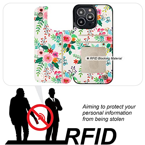Image of HAOPINSH for iPhone 13 Pro Case Wallet with Card Holder, Colorful Florals Pattern Back Flip Folio PU Leather Kickstand Card Slots Case for Women Girls, Double Magnetic Clasp Shockproof Cover 6.1 inch