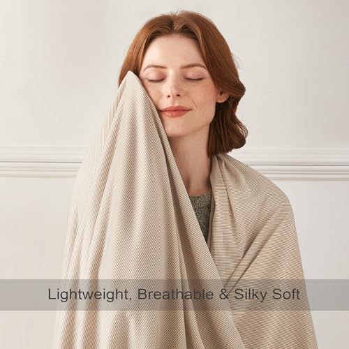 Image of COOVA Cooling Blanket for Hot Sleepers,Lightweight Summer Cold Thin Blanket for Night Sweats and Hot Flashes,Breathable Soft Blanket for Bed Couch Sofa,(Beige,90x108 inches)
