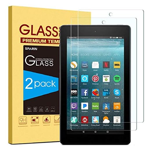 [2 Pack] Fire 7 / Fire 7 Kids Edition Screen Protector, SPARIN Tempered Glass Screen Protector for All-New Fire 7 (9th/7th Gen, 2019/2017 Release) with Bubble Free/Scratch Resistant