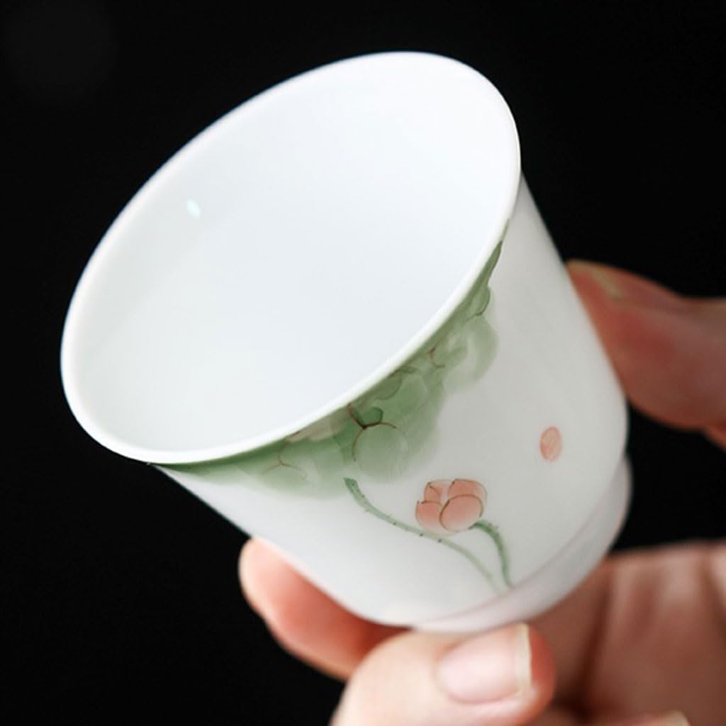 GSOUL Kungfu Tea cup Hand-painted Lotus Teacup Host Cup Personal Single White Porcelain Kung Fu Tea Set Chinese Small Tea Cups