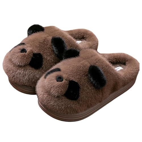 SMMZRF Zoccoli Slifor di Cotone Panda Cartone Animato da Donna Coppia Coppia Calsa Slifori di Peluche Calde-Caffè-42/43
