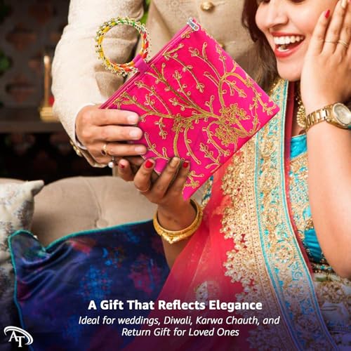 Image of Women Potli Bags Pack of 18 | Gifting Potli with Zip & Bangle Handle | Traditional Shagun Return Gifts Potli for Mehandi, Haldi, Baby Shower, Wedding, Sangeet (Embroidered)