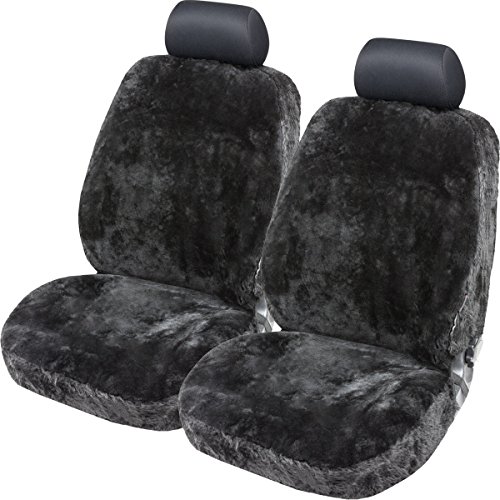 Torrex 2Stk Lammfell-Sitzbezug - kein Patchwork - Vollbezug mit allgemeiner Betriebserlaubnis (ABE) Universalgröße (Farbe Schwarz 2 Bezüge)