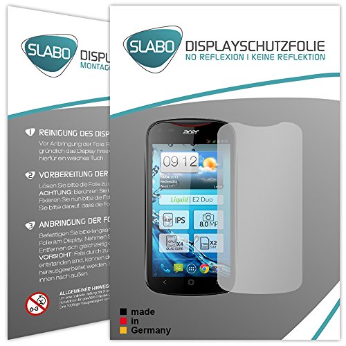 Slabo 2 x Film de Protection d'écran Acer Liquid E2 Duo Protection écran Film de Protection No Reflexion Mat - Anti-Reflets Made in Germany