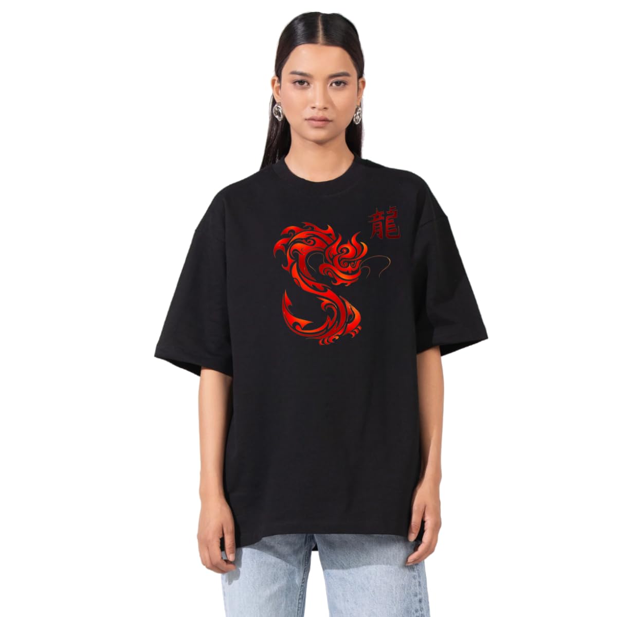 Dragon Print Oversized Shirt Black Shirt With Red Dragon Buy