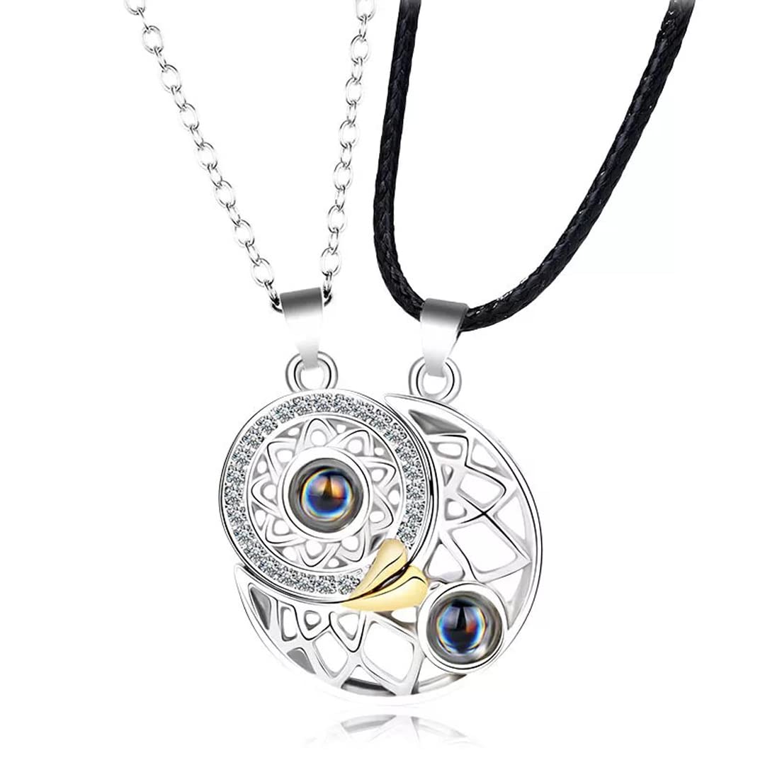 Vembley Sun Moon I Love You In 100 Languages Matching Magnetic Couple Pendant Necklace For Men And Women
