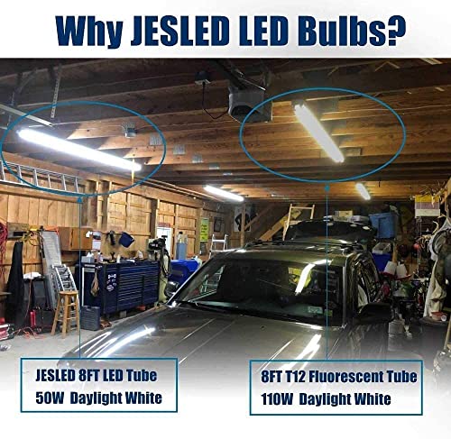Jesled T8/T10/T12 8Ft Led Tube Light Bulbs, 50W 6000Lm, 5000K Daylight White, 8 Foot Single Pin Fa8 Led Fluorescent Replacement For Shops Garage Light Fixtures, Etl Listed, Remove Ballast (4-Pack) #TOP5