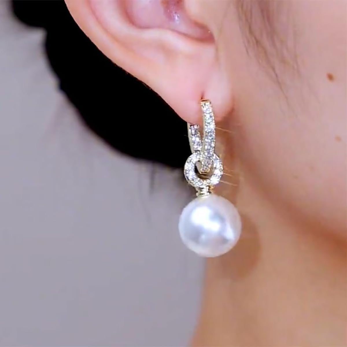 Pearl Earrings for Women Zircon Pearl Dangle Drop Earrings Gold Huggie Hoop Earrings Circular Temperment Banquet Jewelry - Image 4