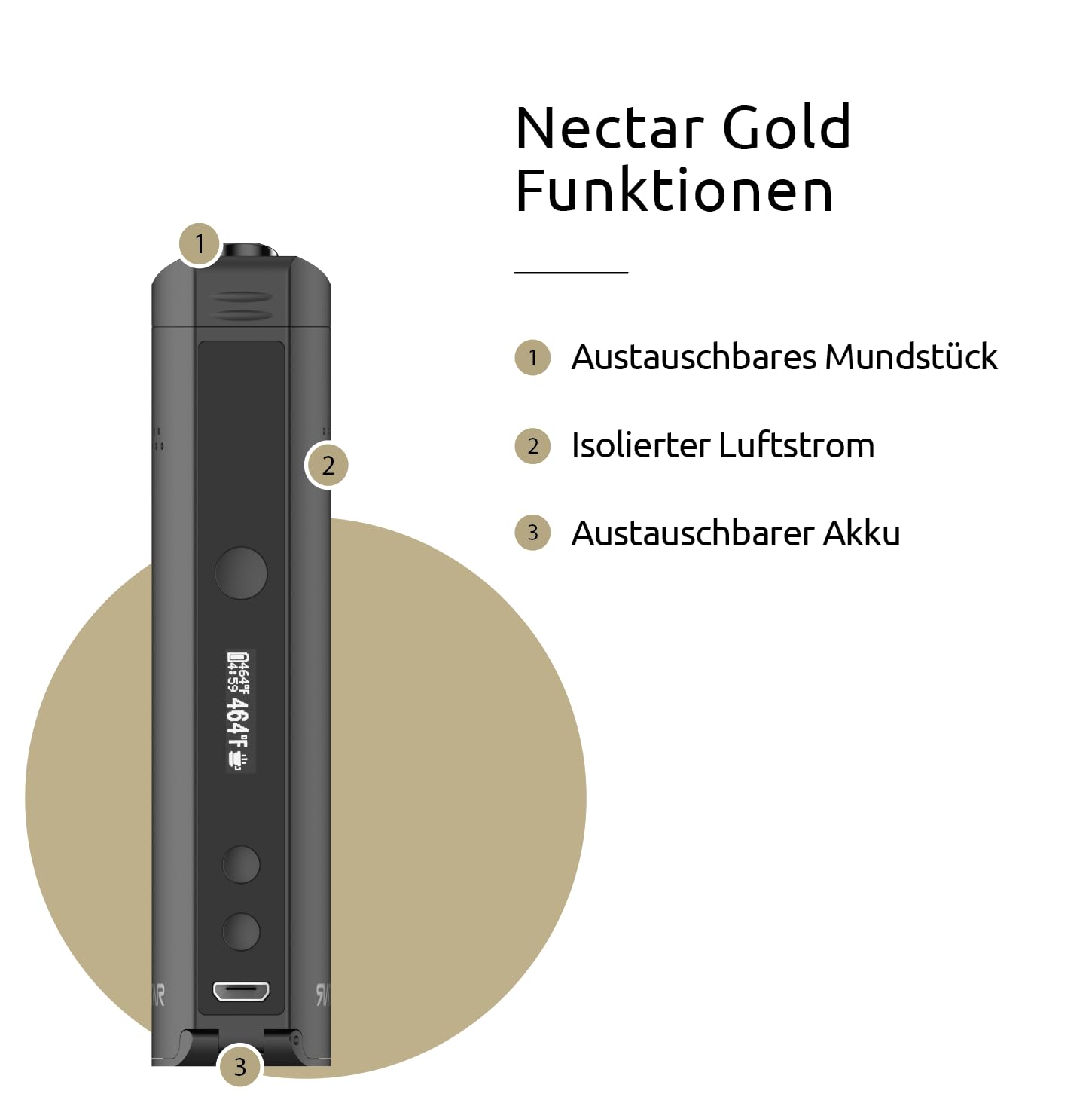 Nectar Gold Vaporizer Cannabis | Vaporizer für Kräuter und Extrakte mit 3 Jahren Garantie | Austauschbarer Akku für 8 Sitzungen, Isolierter Luftstrom, Temperaturpräzision, Zubehör inklusive