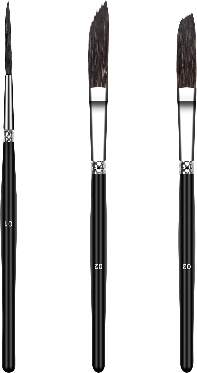 Professional Pinstriping Brush Set - 3 Sizes (01, 02, 03) - High Precision Blue Rigger Squirrel Hair Brushes for Sign Writing,Fine Detailing,Lettering & Art Painting Watercolour