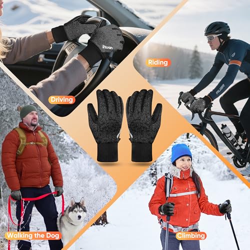 Image of ihuan Winter Waterproof Gloves Cold Weather - Snow Ski Windproof for Men Women, Warm Touchscreen Thermal for Running Cycling