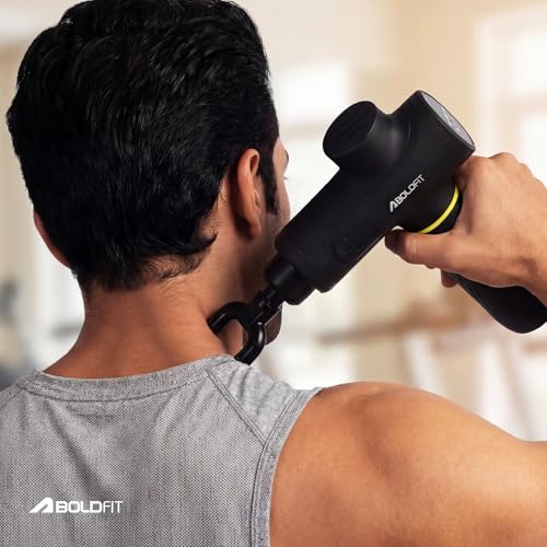 Image of Boldfit BoldGun Turbo Massage Gun for Full Body Pain Relief Heavy Duty Deep Tissue Massager with 4 Pro Heads 6 Speed Levels Digital Display Type-C Charging With 4000mAh Battery for Men & Women, Black