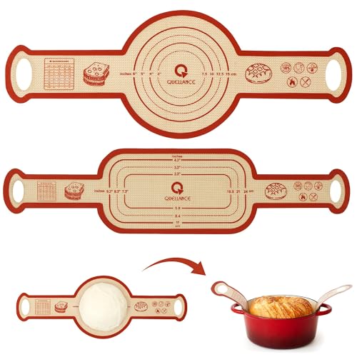 Silicone Sourdough Bread Sling Mat - 2Set Oval Round Dough Baking Slings for Dutch Oven, NonStick High Degree Kitchen Sour Cookie Making Loaf Pan Lifter Liner, Reusable Transfer Mats With Long Handles