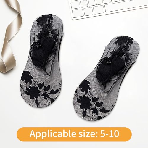 Image of SooGree 3Pairs Lace Socks No Show Frilly Ankle Socks Knit Cotton Socks Non Slip Low Cut Socks for Women Lace Floor Socks