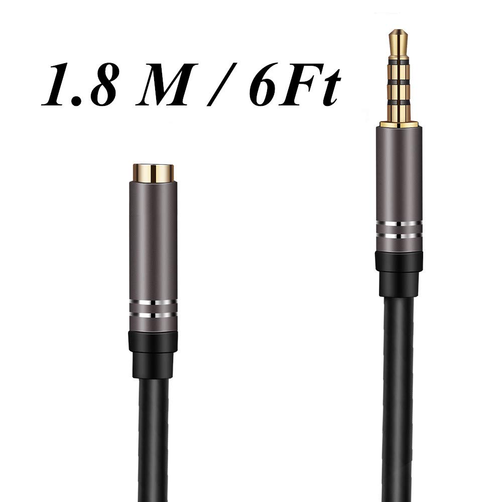 6Ft Male to Female 3.5mm Audio Cable,Jeselry 4 Pole HiFi Extension