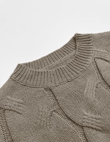 Womens Oversized Cute Cable Knit Sweater Fall 2024 Lightweight Dressy Casual Crewneck Long Sleeve Pullover Tops4